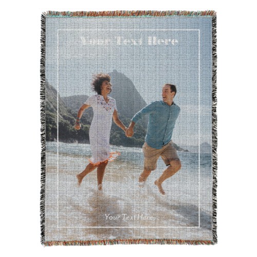 Simple Border Overlay Woven Photo Blanket, 54x70, White