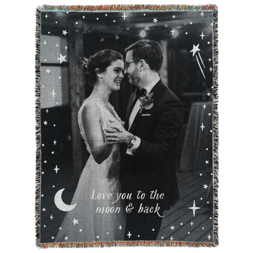 Moon And Stars Overlay Woven Photo Blanket, 60x80, White