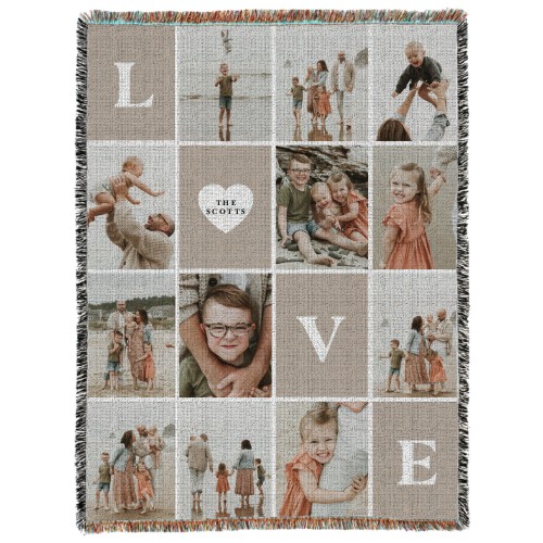 Love Block Collage Woven Photo Blanket, 60x80, Beige