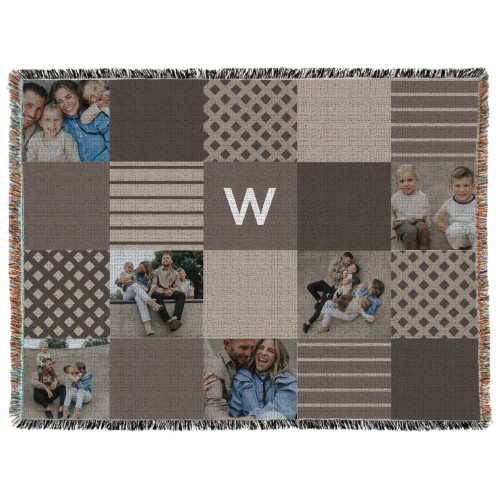 Patchwork Monogram Landscape Woven Photo Blanket, 60x80, Gray, granite