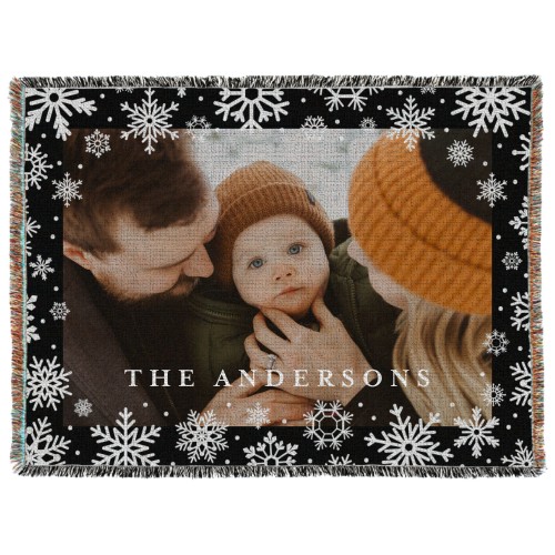 Whimsy Snowflake Border Woven Photo Blanket, 60x80, Black, black