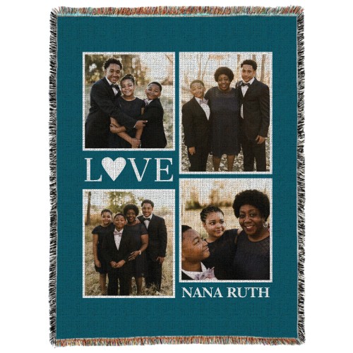 Love Lives Here Woven Photo Blanket, 60x80, Gray