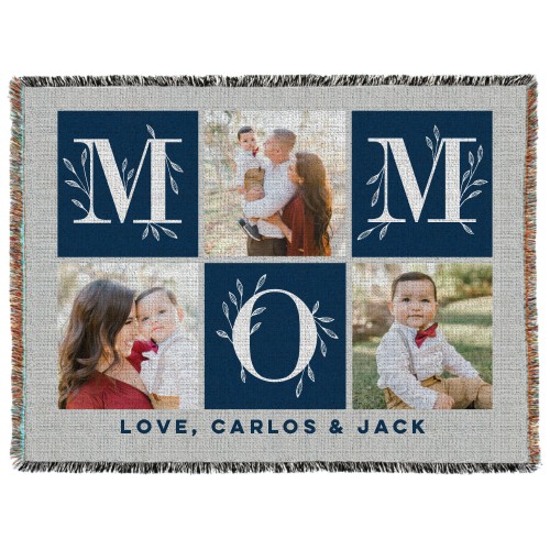 Mom Botanical Woven Photo Blanket, 60x80, Blue