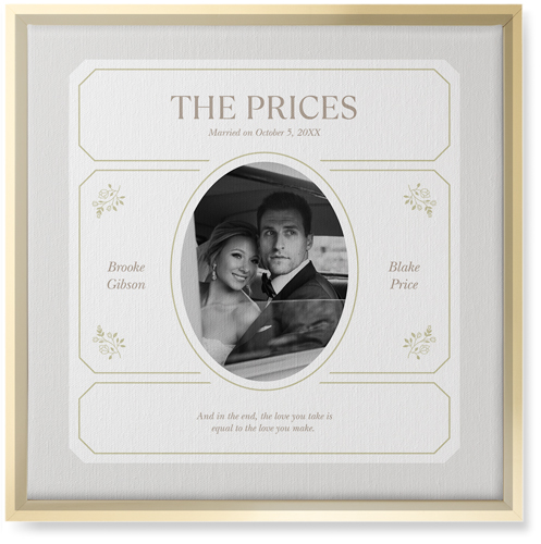 Vintage Stationery Frame Wall Art, Gold, Single piece, Canvas, 16x16, White, white