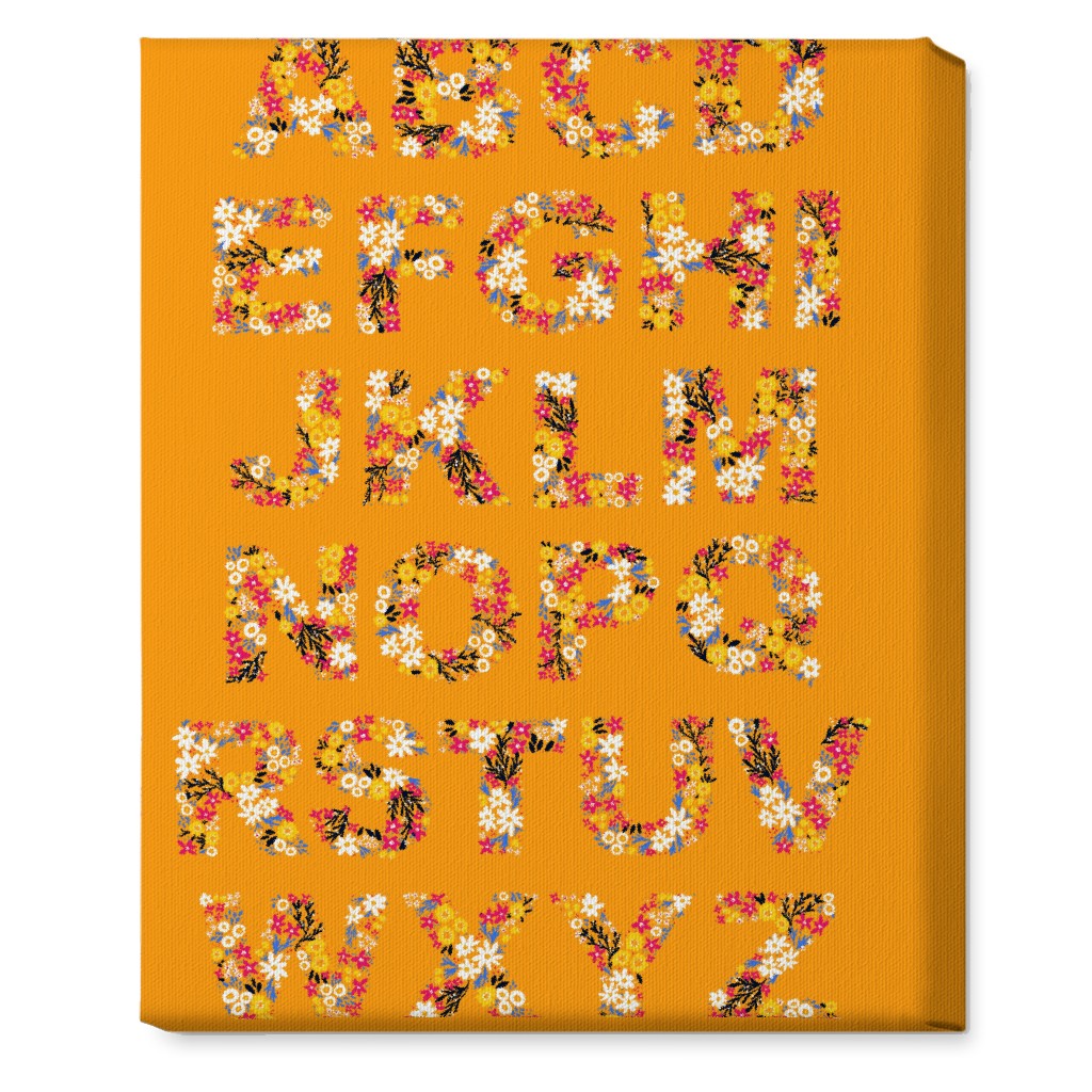 Rustic Wildflower Alphabet Wall Art, No Frame, Single piece, Canvas, 16x20, Orange