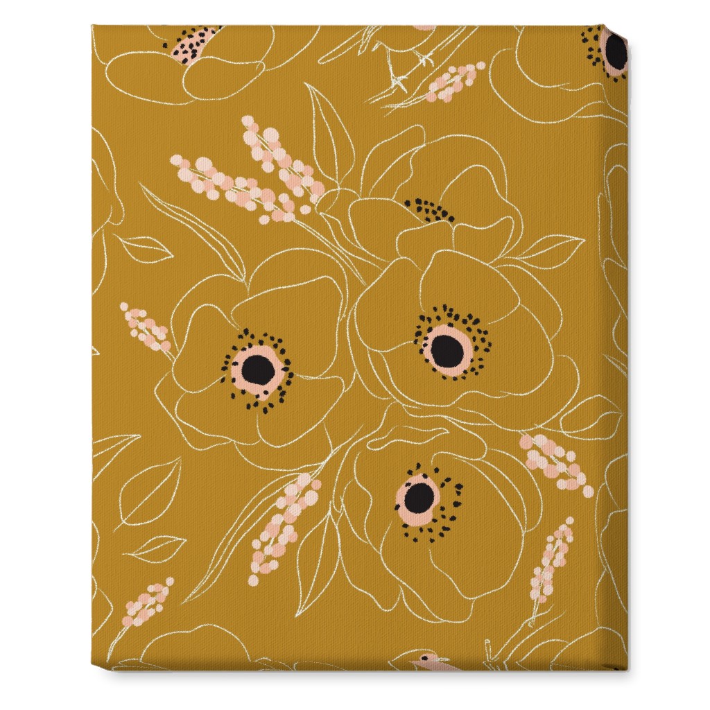 Freehand Robin & Winter Blooms - Gold Wall Art, No Frame, Single piece, Canvas, 16x20, Yellow, Classic Yellow