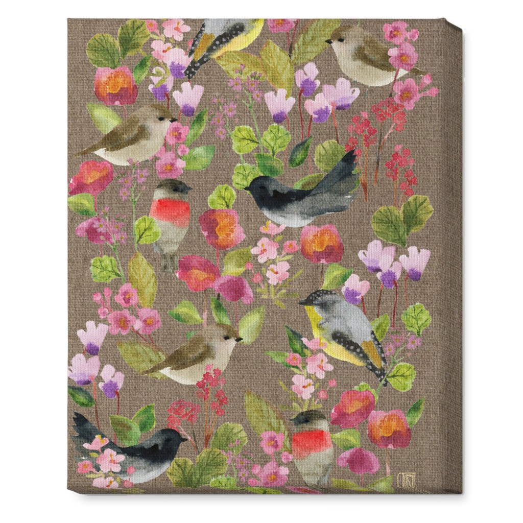 Winter Birds in the Garden Wall Art, No Frame, Single piece, Canvas, 16x20, Multicolor, Warm Gray