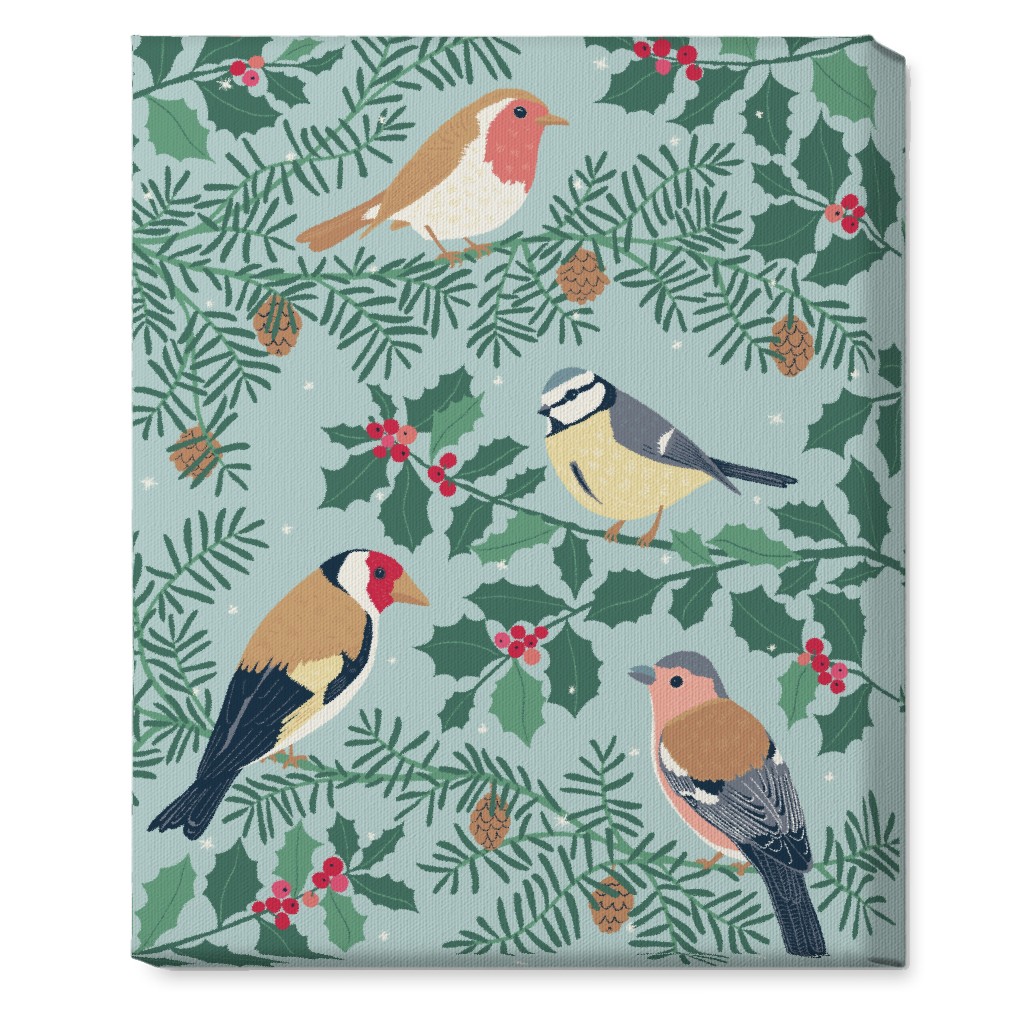 Robin & Friends, Winter Garden Birds - Blue Wall Art, No Frame, Single piece, Canvas, 16x20, Blue