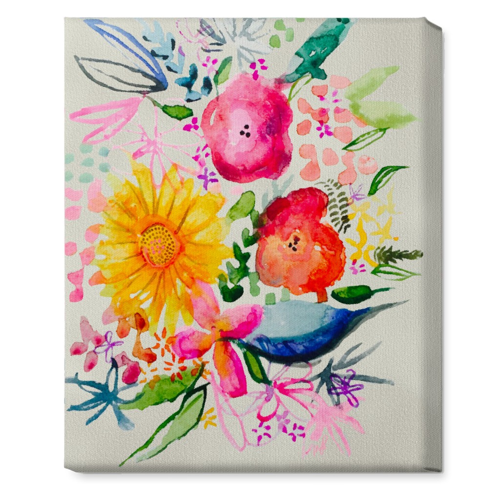 Summer Watercolor Floral Painting - Bright Wall Art, No Frame, Single piece, Canvas, 16x20, Multicolor