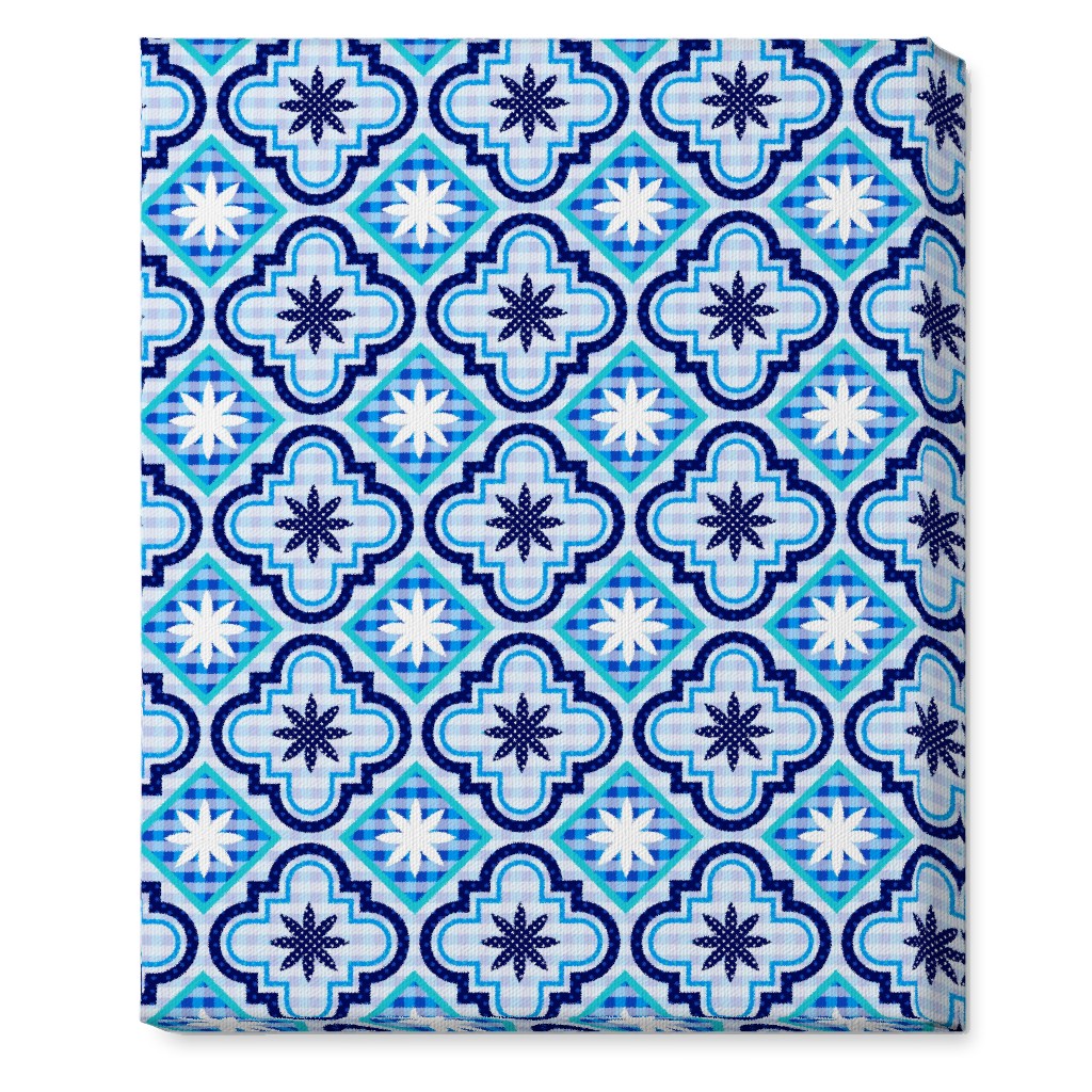 Tile Patchwork - Blue Wall Art, No Frame, Single piece, Canvas, 16x20, Blue