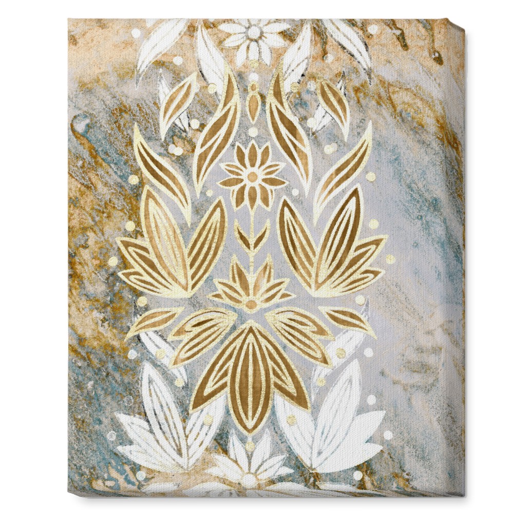 Floral Art Deco Marble Wall Art, No Frame, Single piece, Canvas, 16x20, Yellow, Pebble