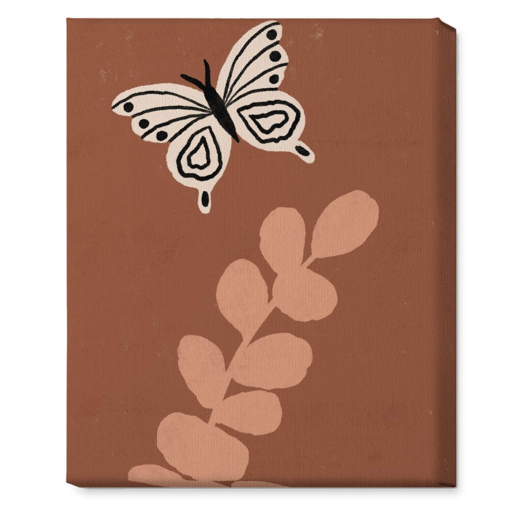 Butterfly and Branch - Warm Wall Art, No Frame, Single piece, Canvas, 16x20, Brown
