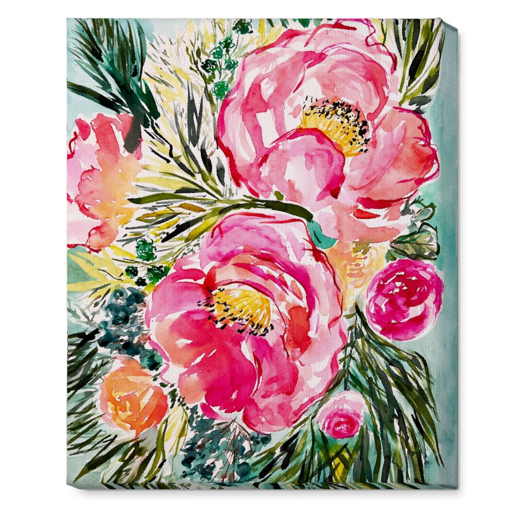 Aria Floral - Pink Wall Art, No Frame, Single piece, Canvas, 16x20, Pink