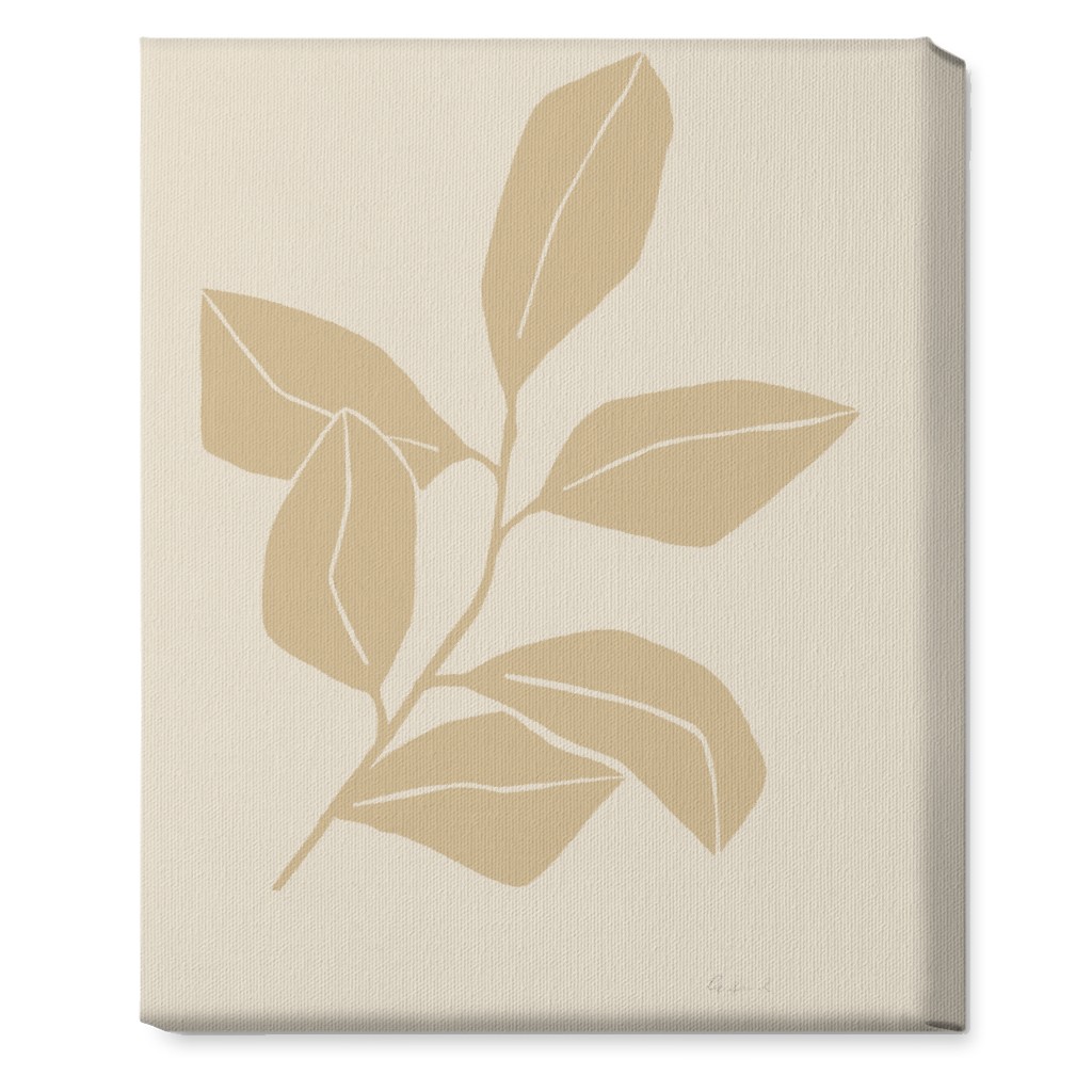 Botanical Ficus Branch With Leaves - Neutral Wall Art, No Frame, Single piece, Canvas, 16x20, Beige