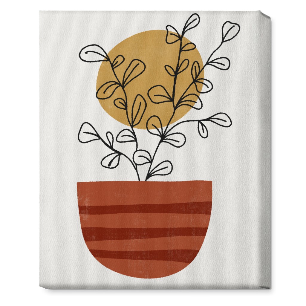 Abstract Flower Pot - Terracotta and Ivory Wall Art, No Frame, Single piece, Canvas, 16x20, Brown