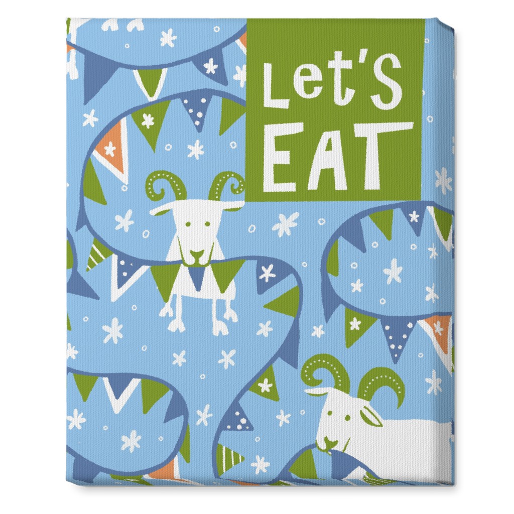 Let's Eat Munchy Goats - Blue Wall Art, No Frame, Single piece, Canvas, 16x20, Blue