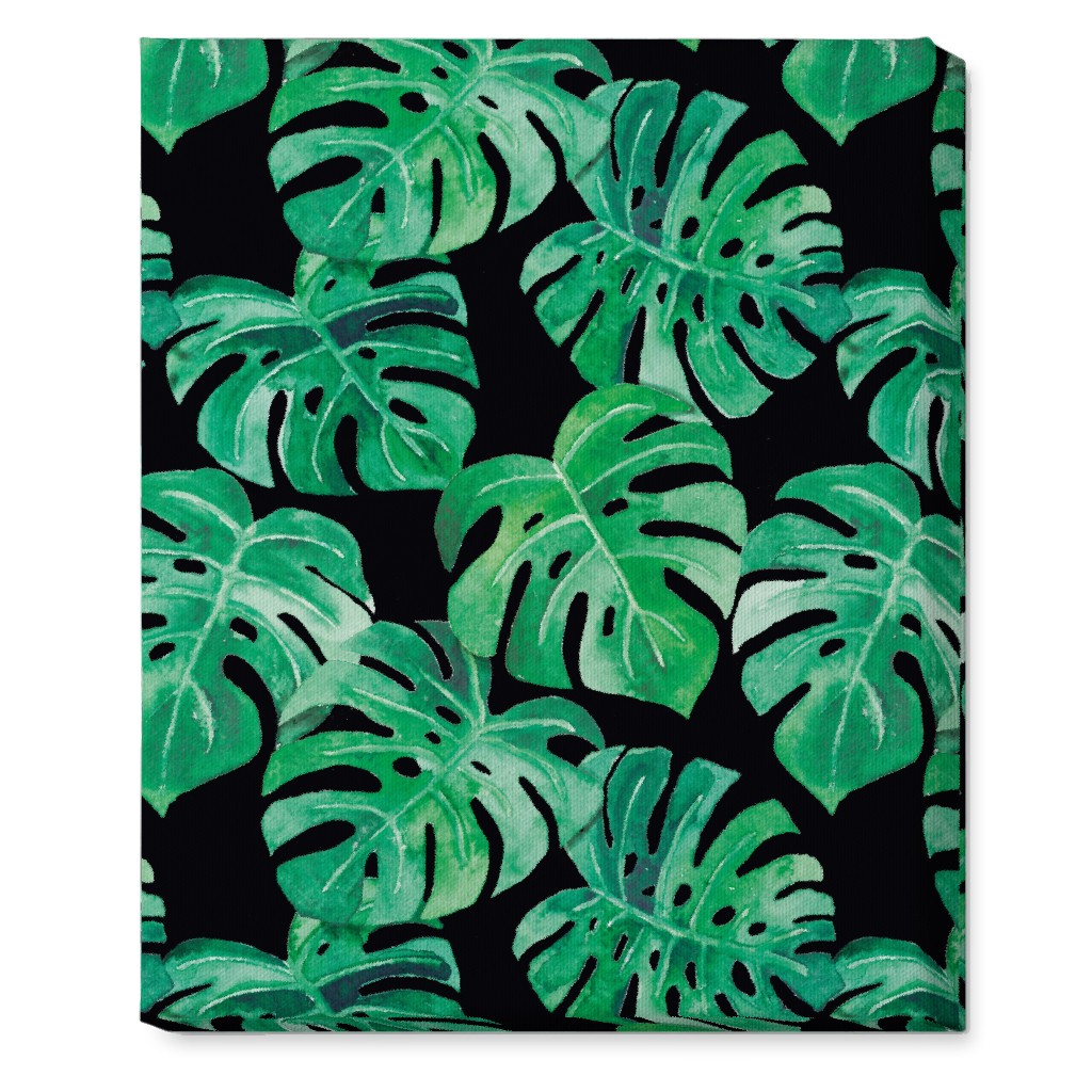 Watercolor Monstera Leaves Wall Art, No Frame, Single piece, Canvas, 16x20, Green