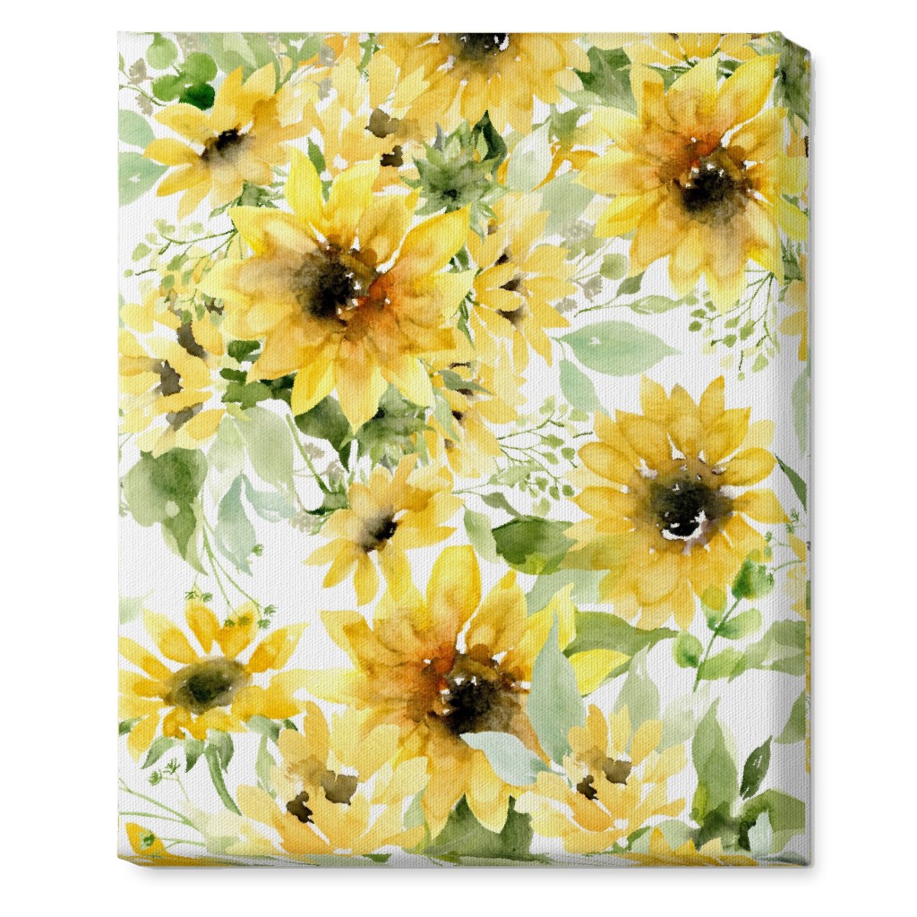 Field of Sunflowers Watercolor - Yellow Wall Art, No Frame, Single piece, Canvas, 16x20, Yellow