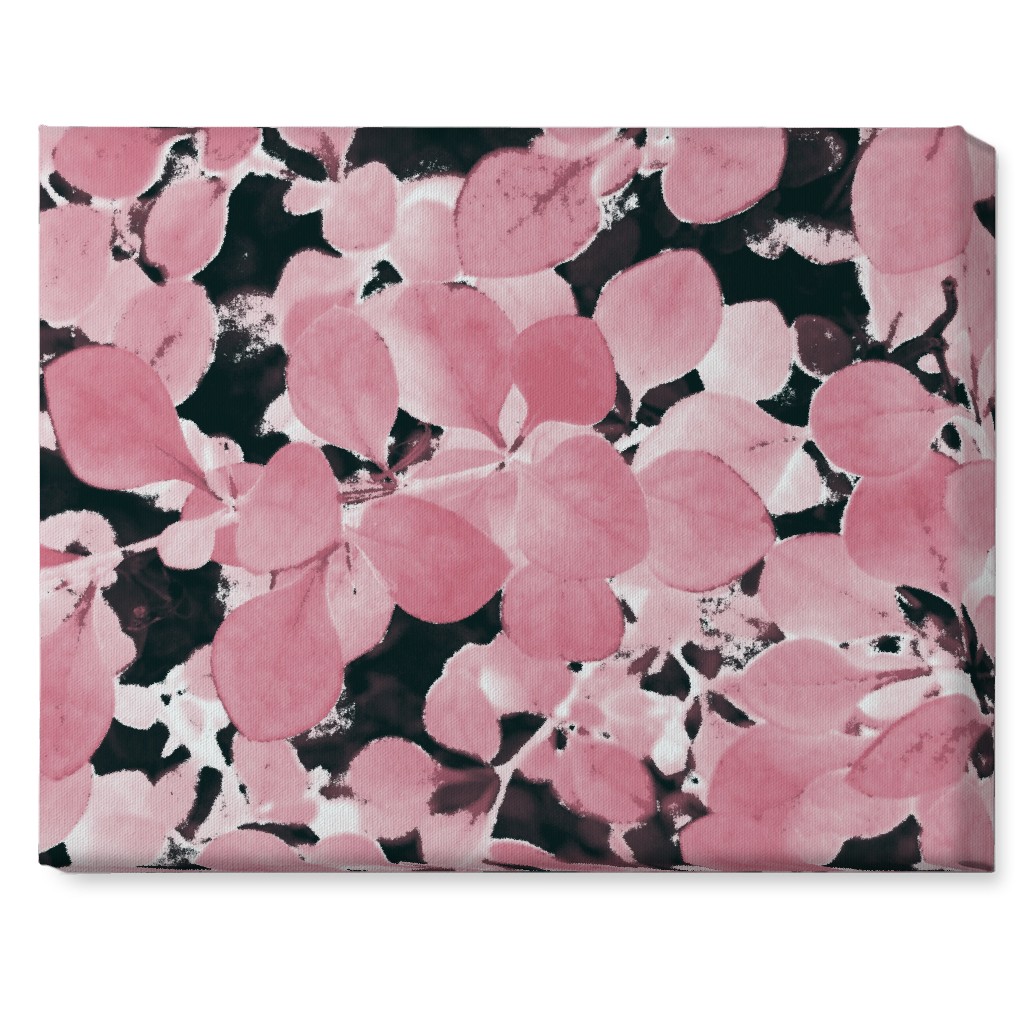 Plum Leaves - Pink on Black Wall Art, No Frame, Single piece, Canvas, 16x20, Pink, Bright Pink