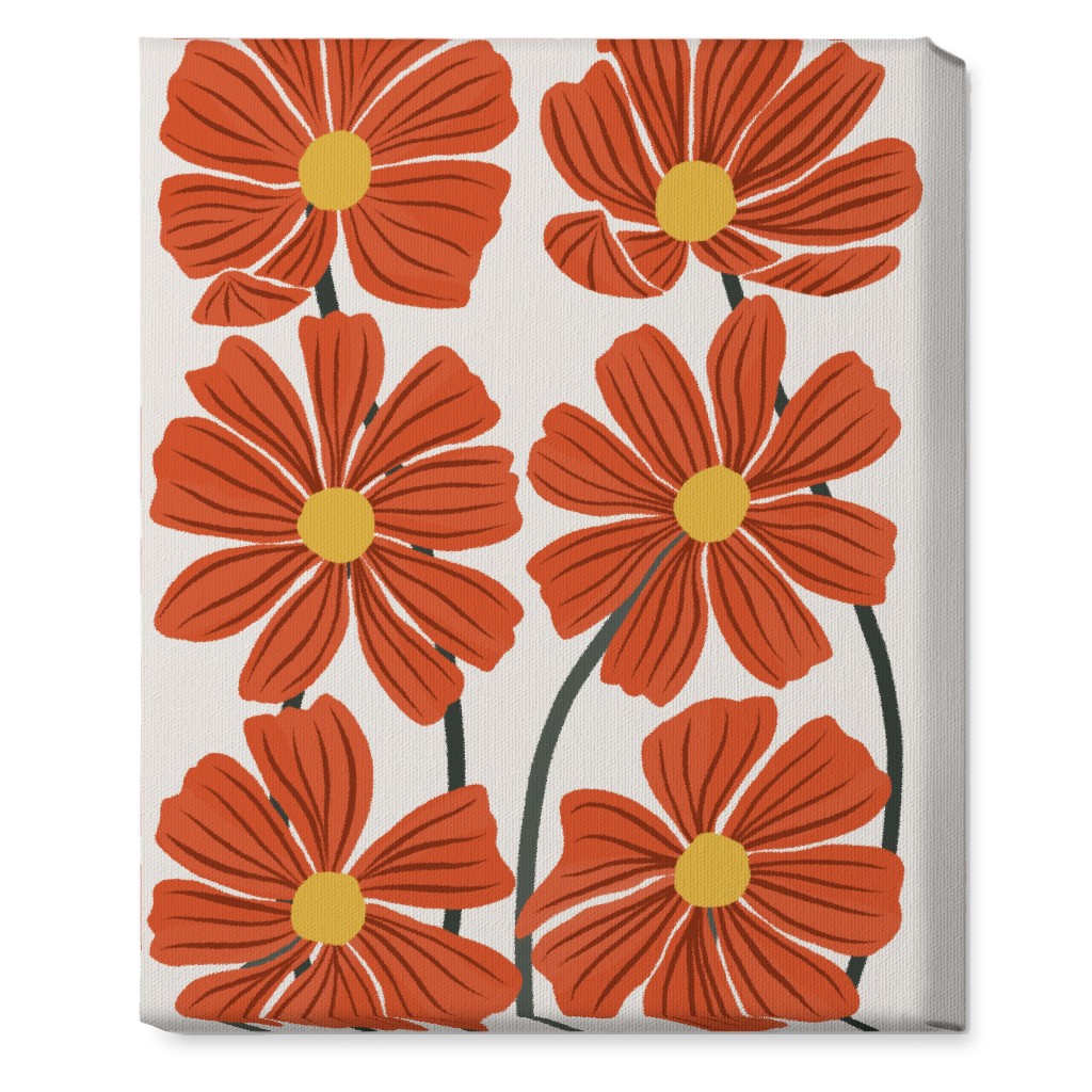 Botanical Cosmos Flowers Wall Art, No Frame, Single piece, Canvas, 16x20, Red, Fawn