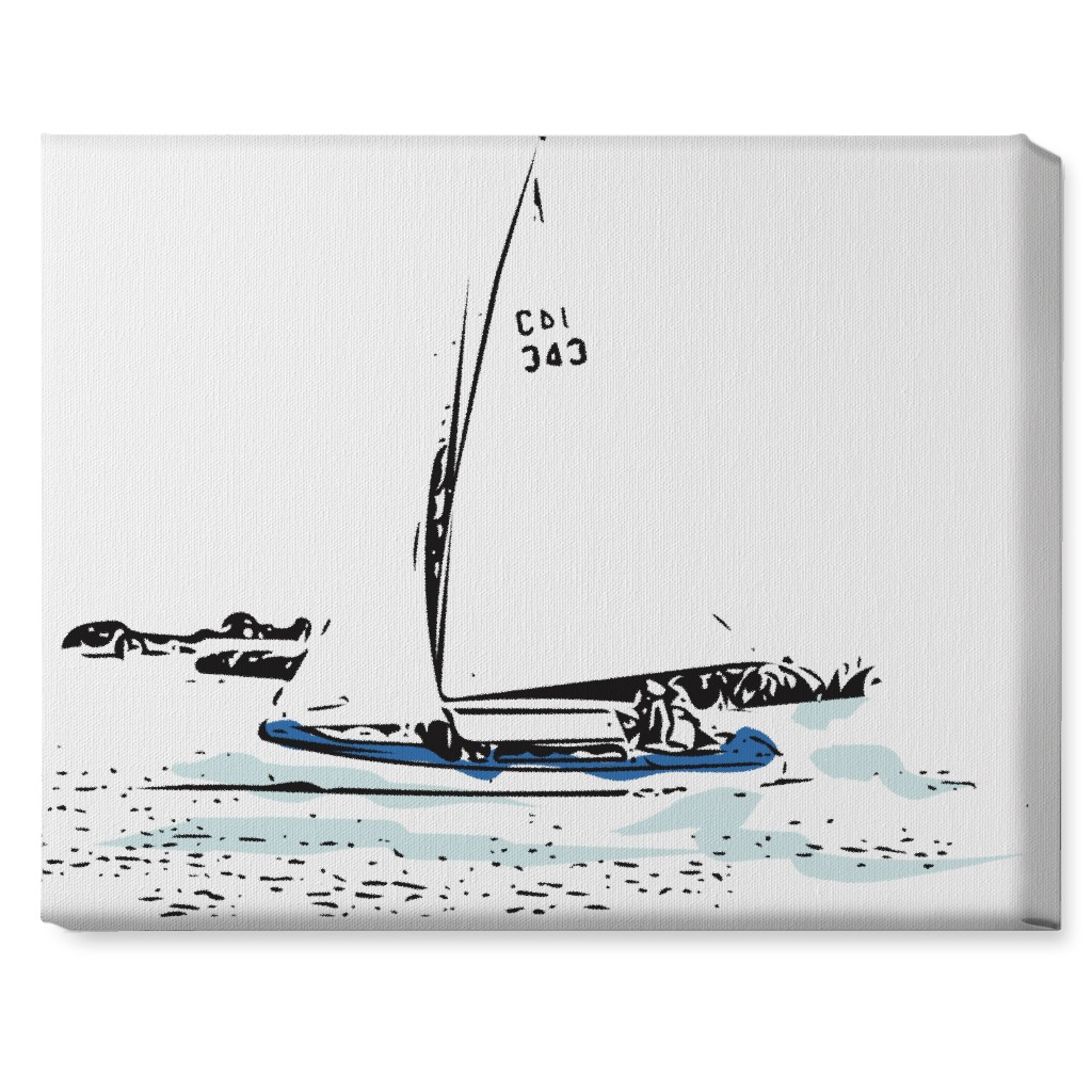 Sailing - White and Blue Wall Art, No Frame, Single piece, Canvas, 16x20, White, White