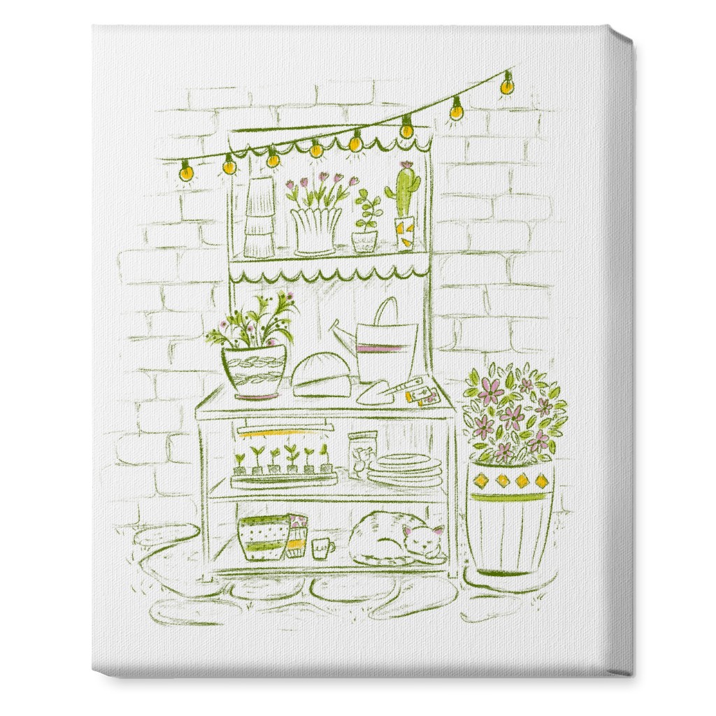 the Cat Nap Potting Stand - Green Wall Art, No Frame, Single piece, Canvas, 16x20, Green