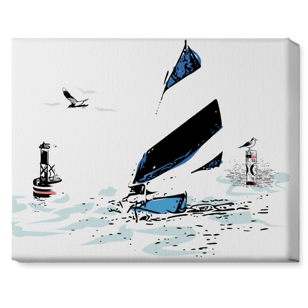 Sailing Away - White and Blue Wall Art, No Frame, Single piece, Canvas, 16x20, White