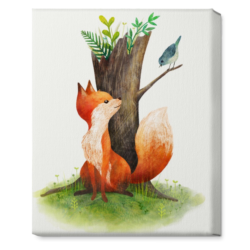 Fox and Bird - Multi Wall Art, No Frame, Single piece, Canvas, 16x20, Multicolor