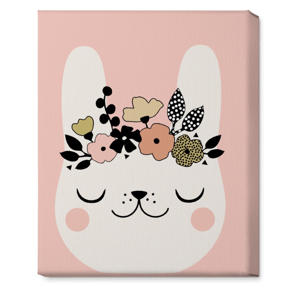 Floral Bunny - Pink Wall Art, No Frame, Single piece, Canvas, 16x20, Pink, Bright Pink