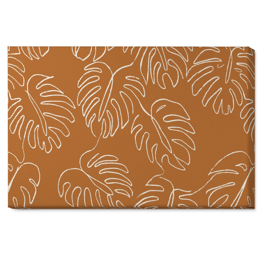 Monstera Line Art - Burnt Orange Wall Art, No Frame, Single piece, Canvas, 20x30, Orange