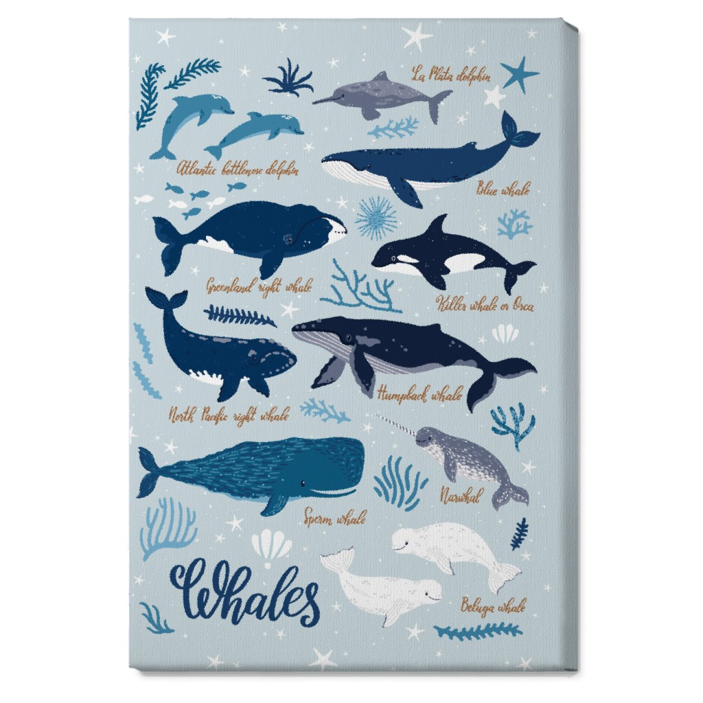 Whales of the Sea - Blue Wall Art, No Frame, Single piece, Canvas, 20x30, Blue, True Blue