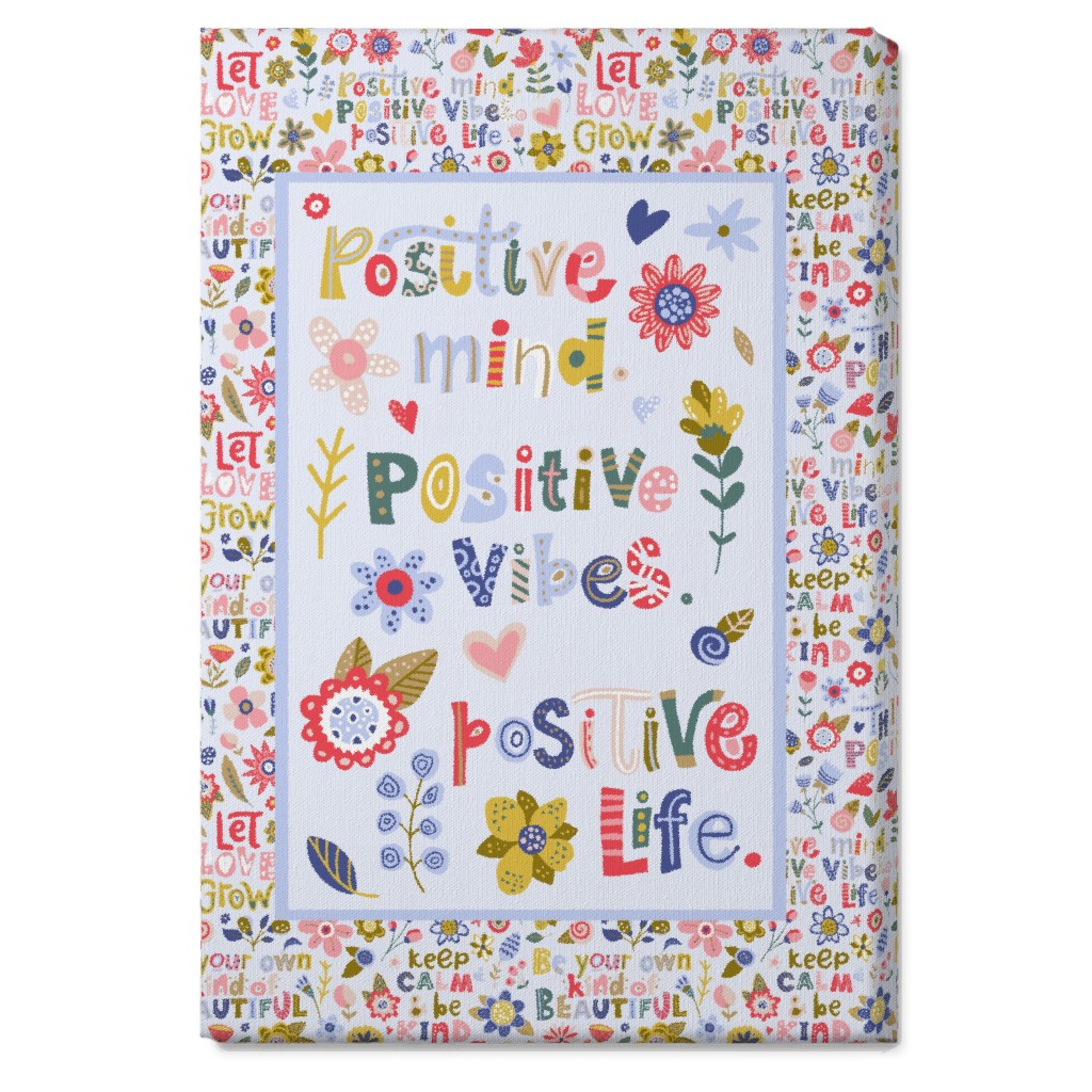 Positive Vibes, Positive Life - Inspirational Floral Wall Art, No Frame, Single piece, Canvas, 20x30, Multicolor