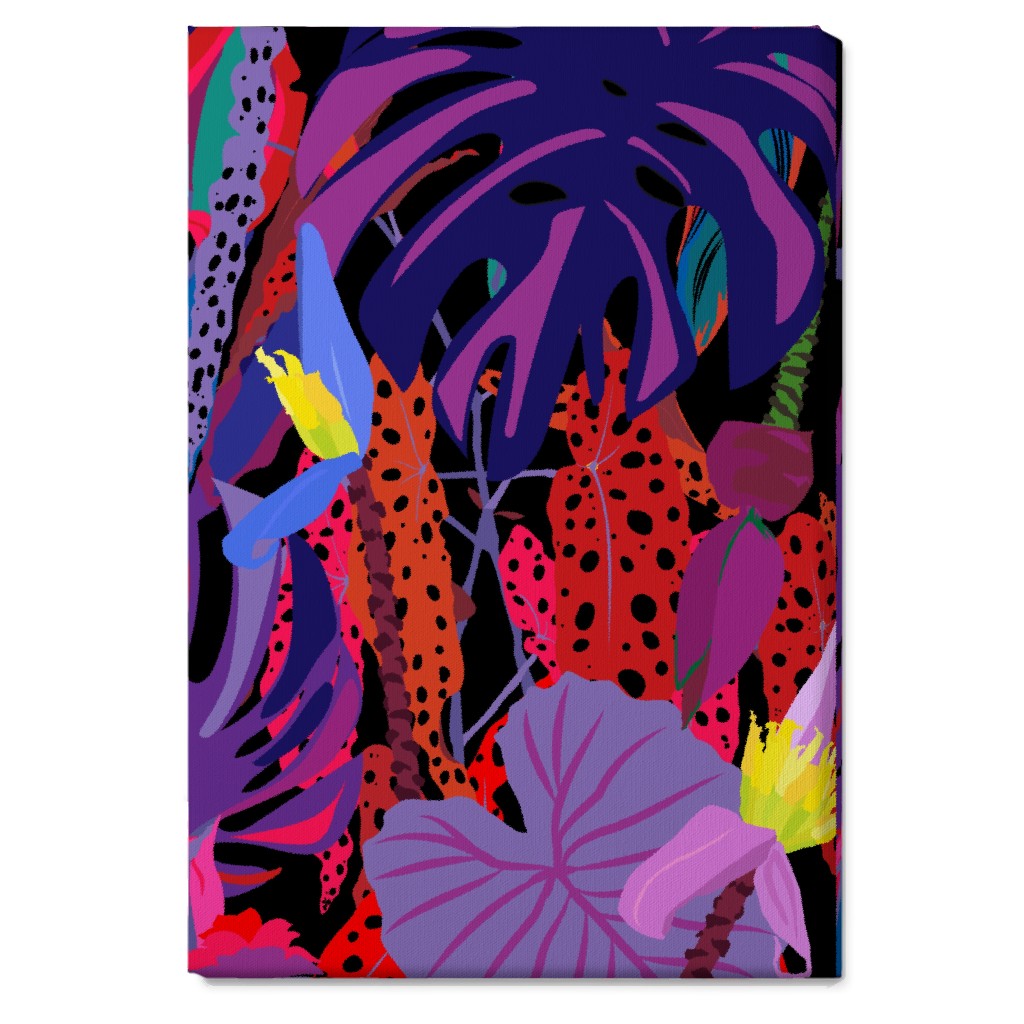 Neon Night Tropical Garden - Purple Wall Art, No Frame, Single piece, Canvas, 20x30, Purple, Purple
