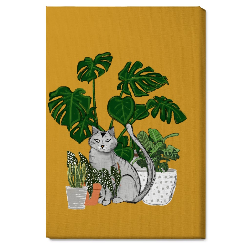 Indoor Garden Cat Wall Art, No Frame, Single piece, Canvas, 20x30, Orange