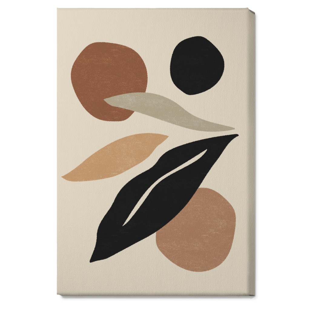 Abstract Shape and Leaf Collage - Neutral Wall Art, No Frame, Single piece, Canvas, 20x30, Beige