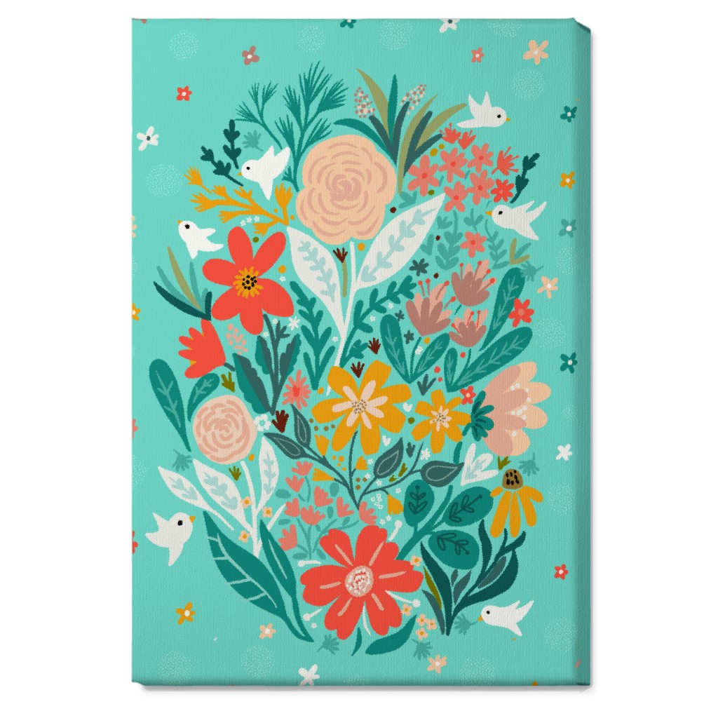 Floral Days - Multi on Blue Wall Art, No Frame, Single piece, Canvas, 20x30, Multicolor