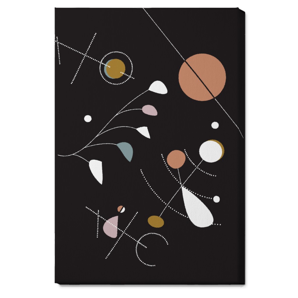 Mod Abstract Costmic Shapes - Multi on Black Wall Art, No Frame, Single piece, Canvas, 20x30, Multicolor