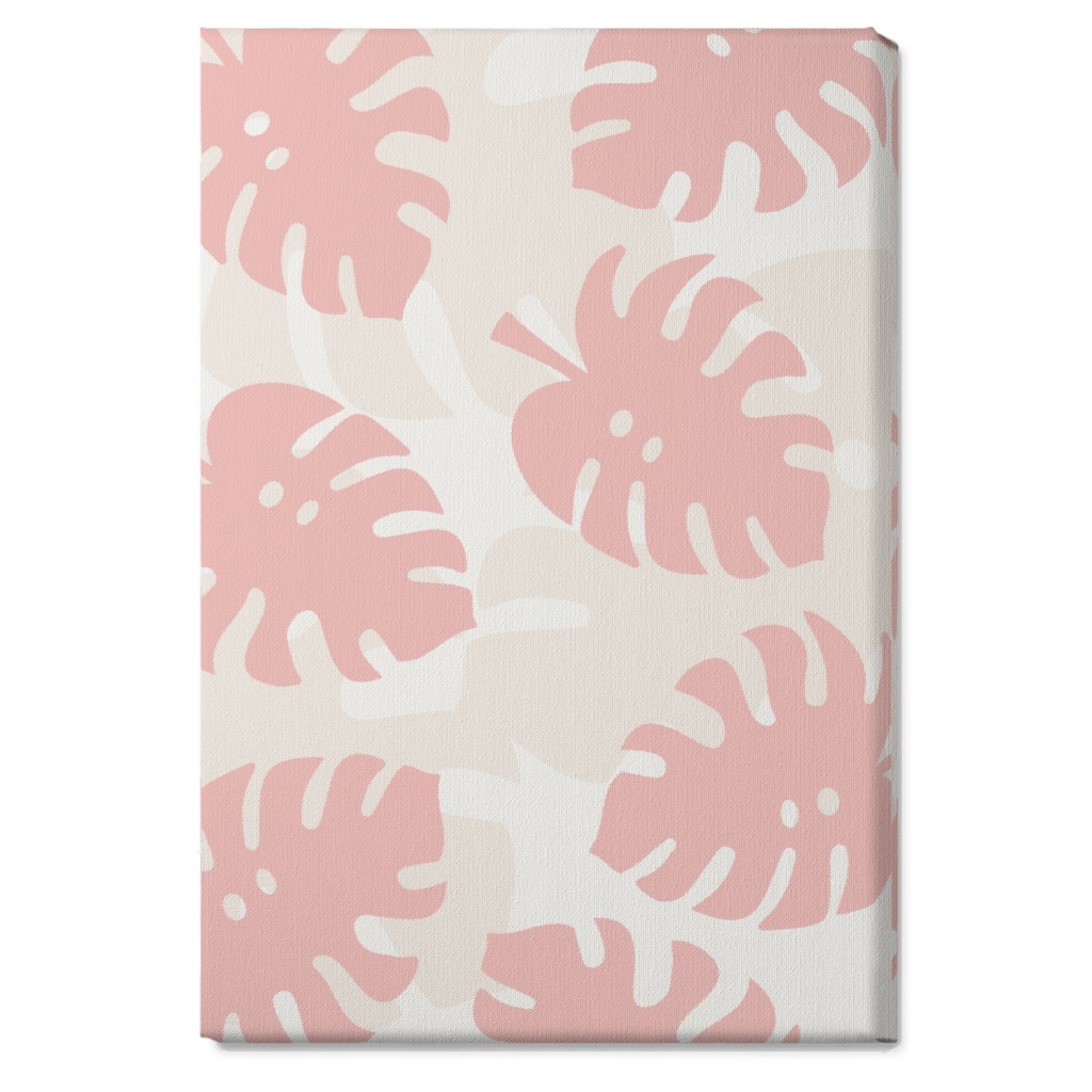 Monstera Leaves in Earth Tones Wall Art, No Frame, Single piece, Canvas, 20x30, Pink, Ballet Slipper