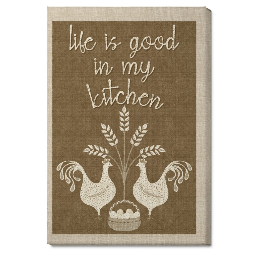 in My Kitchen Vintage Chickens - Brown Wall Art, No Frame, Single piece, Canvas, 20x30, Brown, Brown
