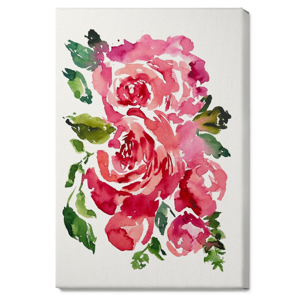 Watercolor Roses - Red Wall Art, No Frame, Single piece, Canvas, 20x30, Pink, Bright Pink