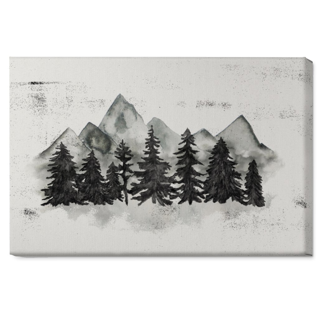 Pines and Mountains - Gray Wall Art, No Frame, Single piece, Canvas, 20x30, Black