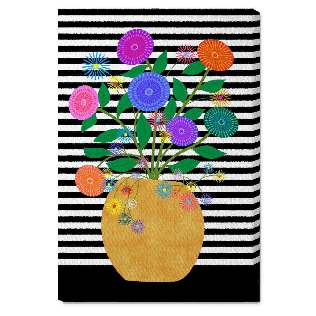 Striped Vase With Flowers - Multi Wall Art, No Frame, Single piece, Canvas, 20x30, Multicolor