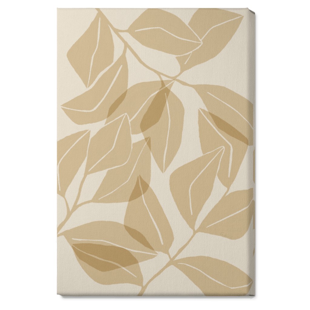 Botanical Ficus Leaves Wall Art, No Frame, Single piece, Canvas, 20x30, Beige, Latte
