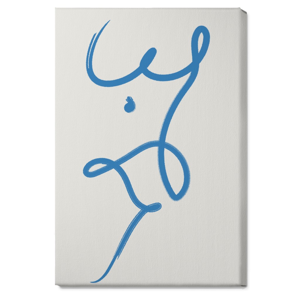 Minimalist Female Torso Line - Blue Wall Art, No Frame, Single piece, Canvas, 20x30, Blue