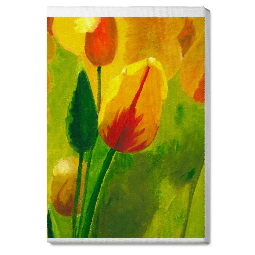 Tulip Hand Painted Oil - Orange and Green Wall Art, No Frame, Single piece, Canvas, 20x30, Orange