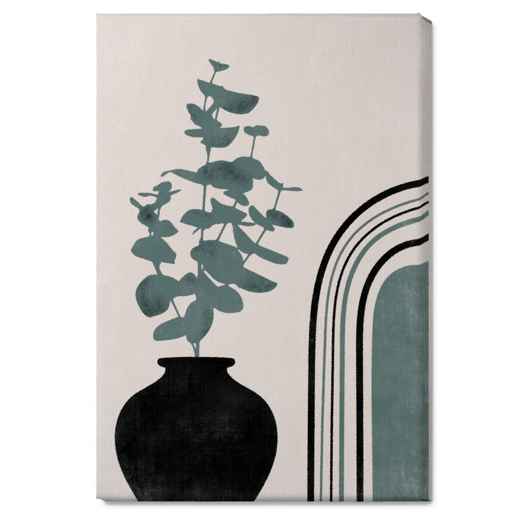 Modern Eucalytus Vase - Green and Ivory Wall Art, No Frame, Single piece, Canvas, 20x30, Green, Classic Green