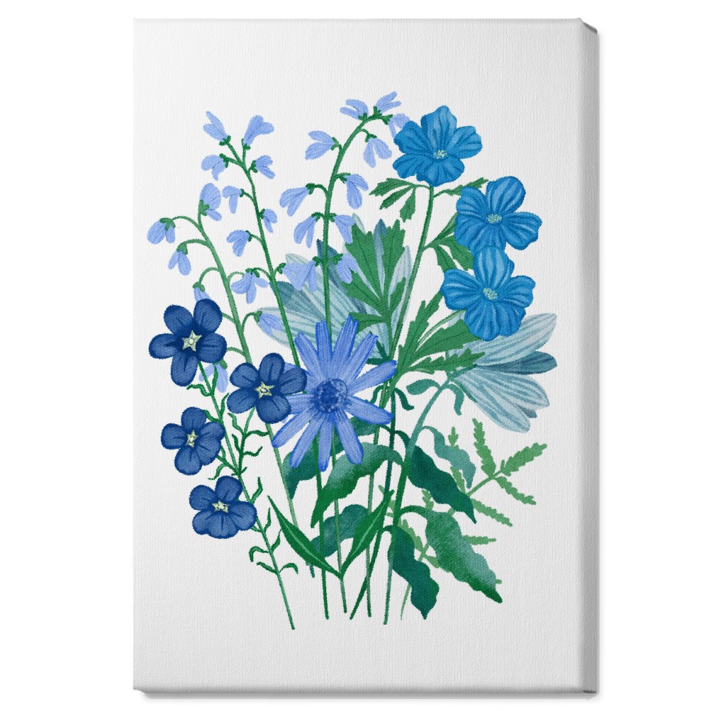 Bouquet of Flowers - Blue Wall Art, No Frame, Single piece, Canvas, 20x30, Blue, True Blue