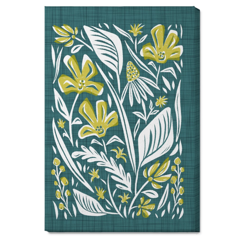 Botanique - Teal and Citron Wall Art, No Frame, Single piece, Canvas, 20x30, Green