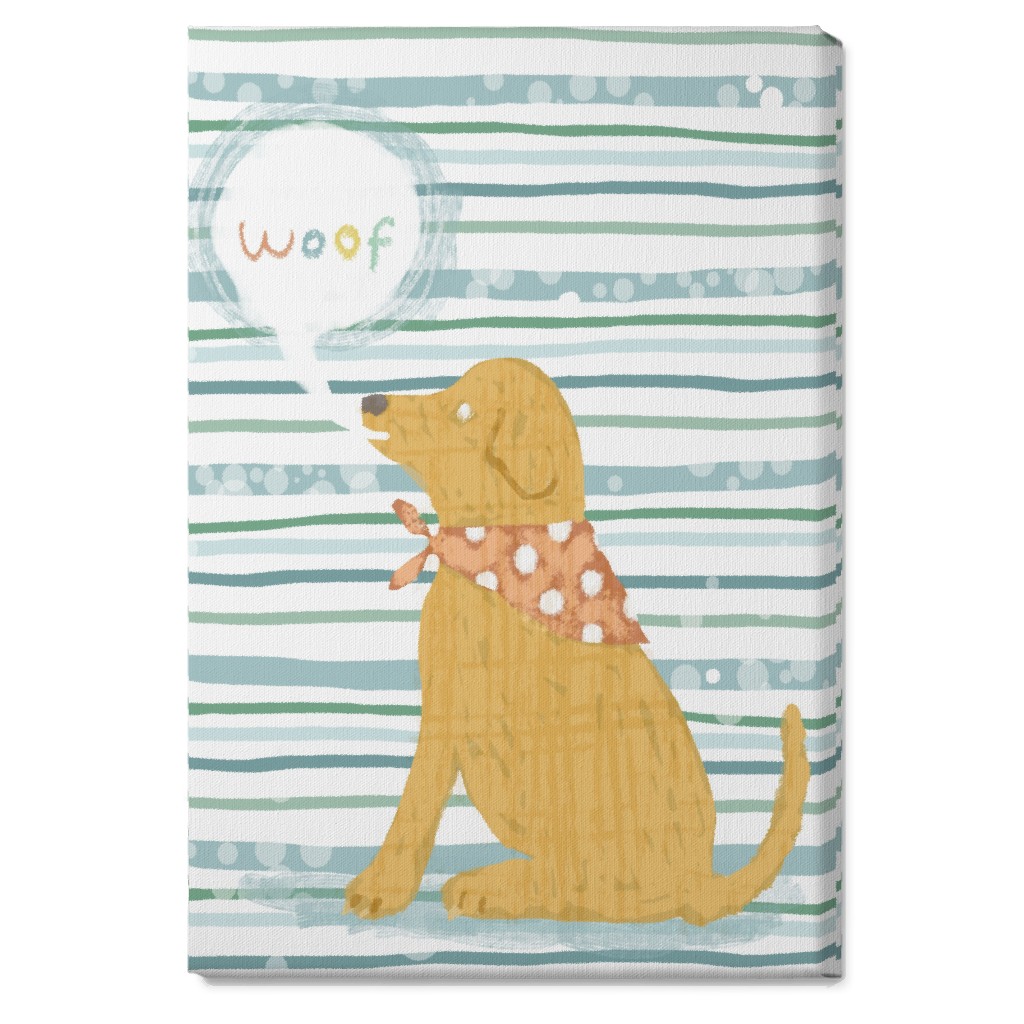 Woof, Dog - Yellow and Blue Wall Art, No Frame, Single piece, Canvas, 20x30, Blue