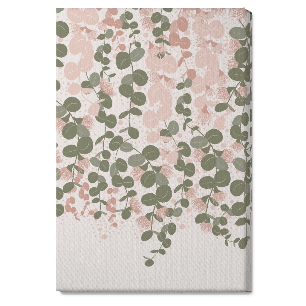 Eucalyptus - Pink & Green on Beige Wall Art, No Frame, Single piece, Canvas, 20x30, Green